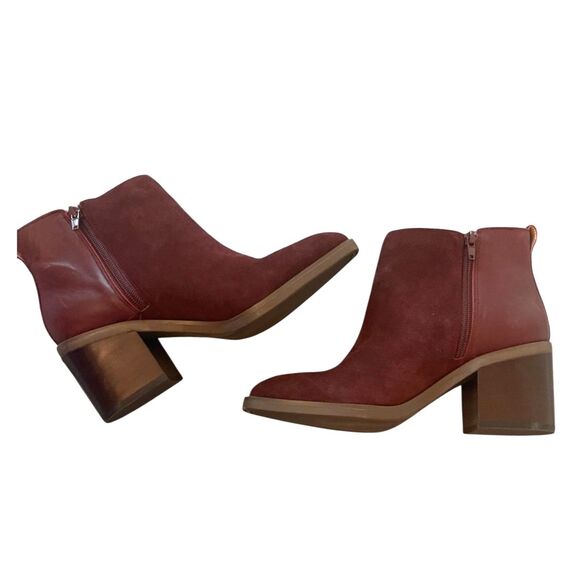 Crown Vintage Womens Suede Leather Burgundy Booties 8.5 Heel Zipper Classic - Picture 4 of 14